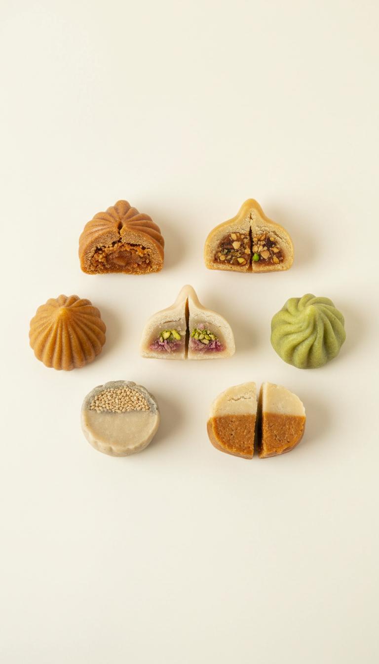 Assorted flavored modaks in curated selection